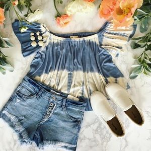 Tie die off the shoulder top